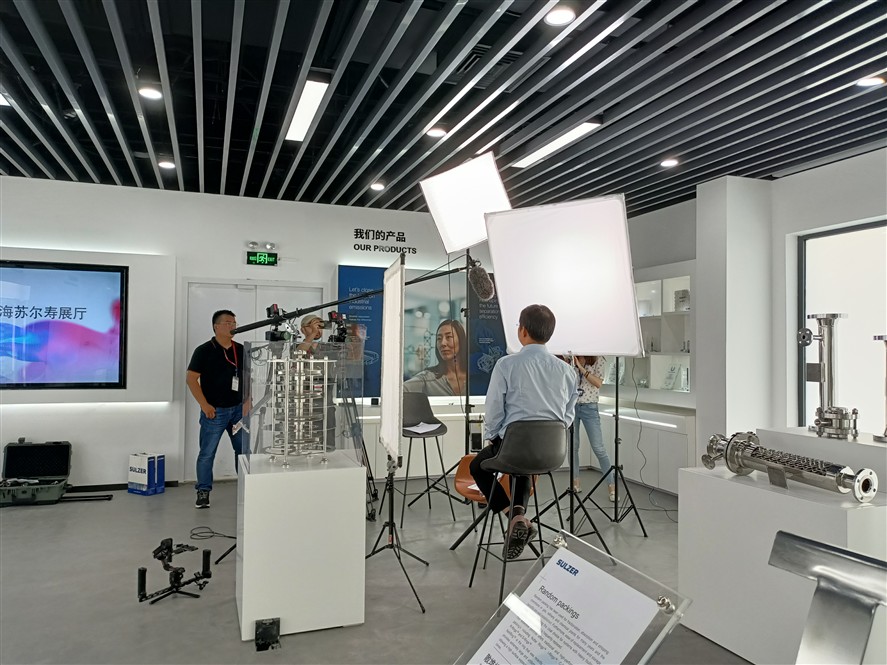 Interview filming setup inside a Shenzhen showroom environment